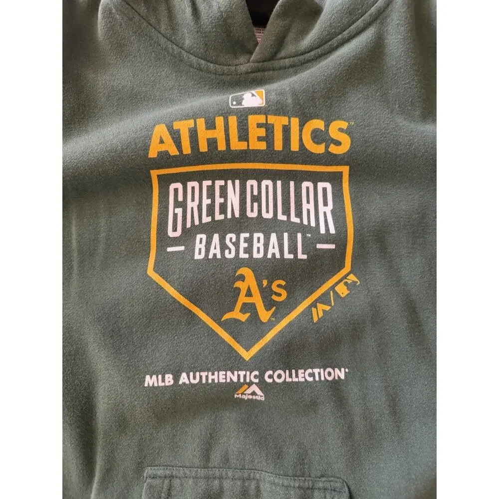BOYS YOUTH L (14/16) MLB Oakland Athletics A’s Baseball Hoodie Green Collar Ball